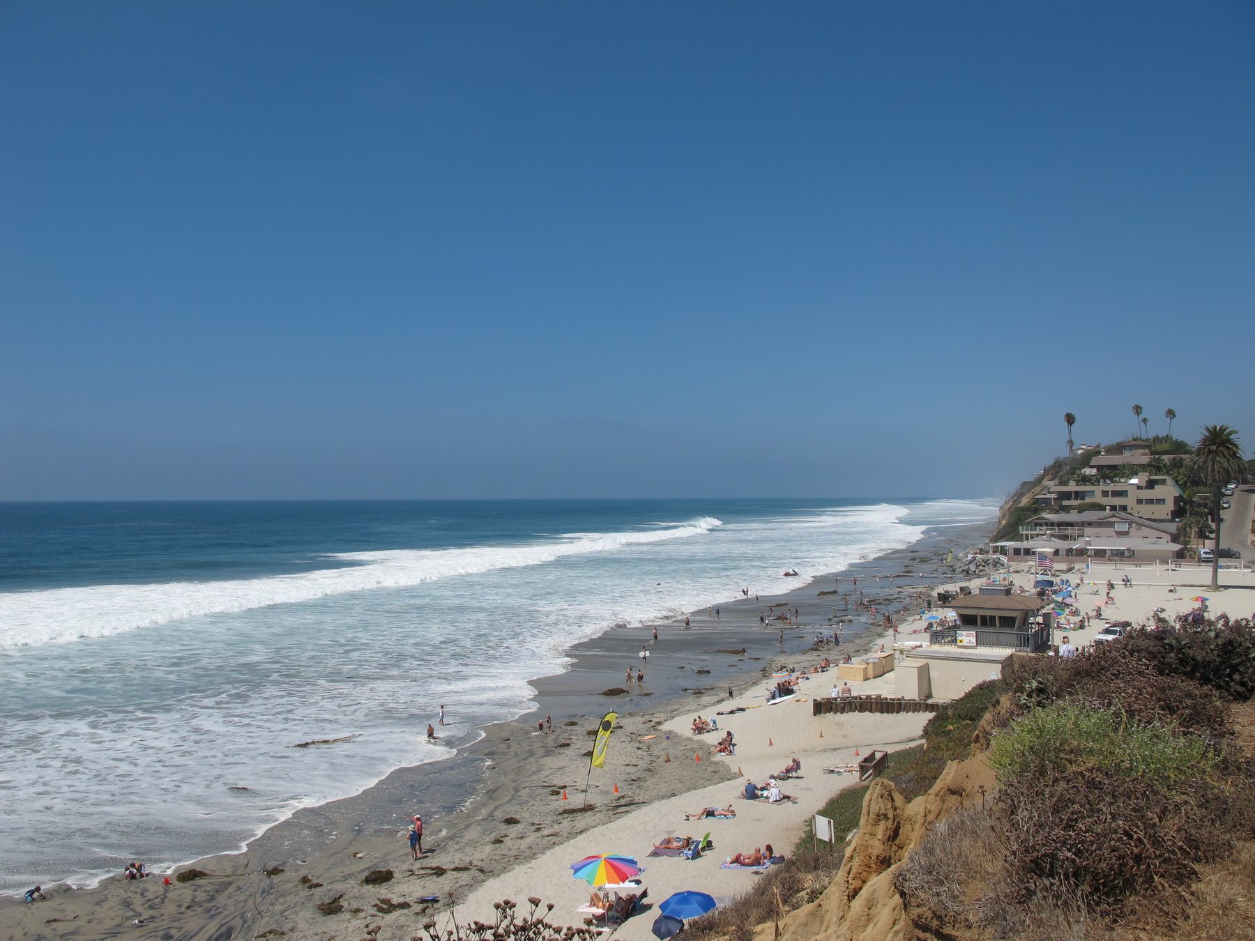 Moonlight Beach Encinitas at twilight with rising moon